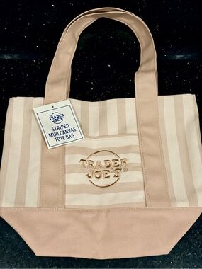 Trader Joe’s NWT Striped Mini Canvas Tote Bag in Beige